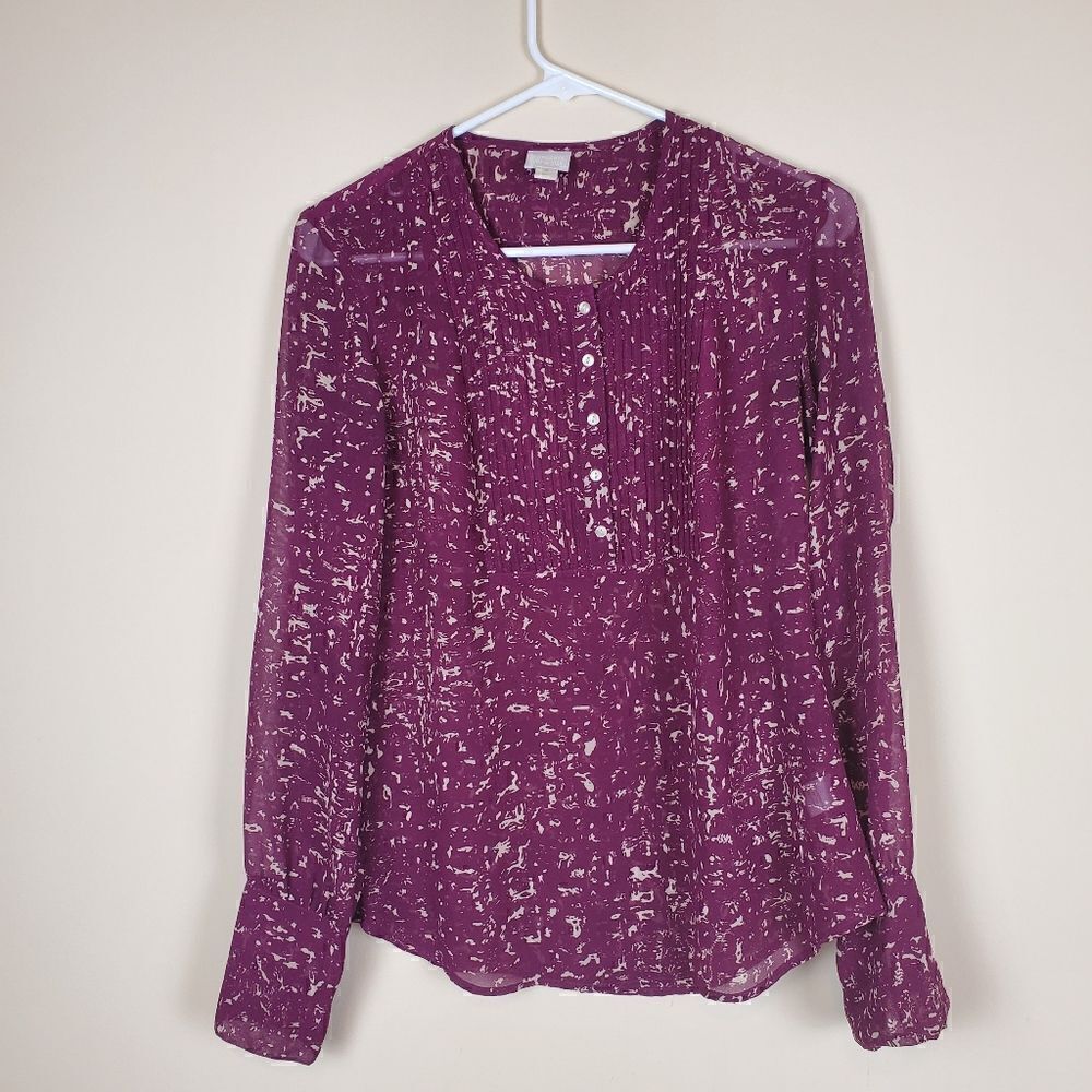 Converse Purple Printed Sheer Blouse Size Small